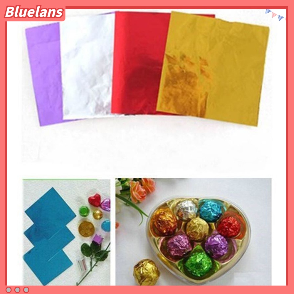 100pcs Kertas Pembungkus Permen / Cokelat Bahan Aluminum Foil Multi Warna