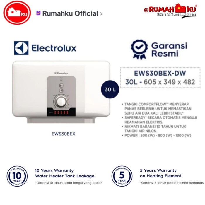 Water Heater Electrolux EWS 30 BEX - Pemanas Air Listrik Berdaya Tinggi