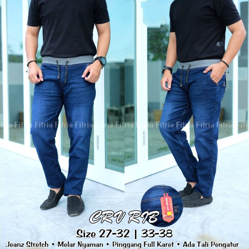 Celana Panjang Jeans Pria Rip /Jens Cowok Ripped Rib Pinggang karet size 27-38