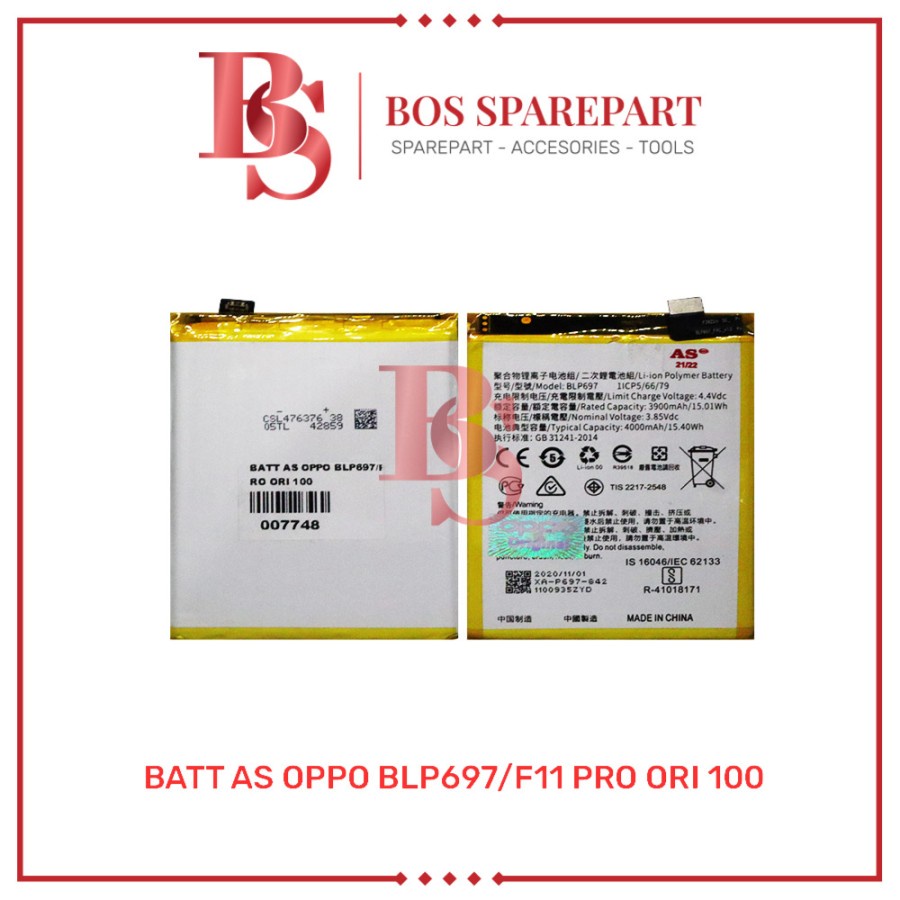 BATTERY AS OPPO BLP697 / F11 PRO ORI 100 / BATERAI / BATRE