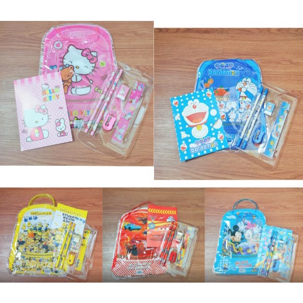 Stasionary Set Tas Alat Tulis 7 in 1 Anak Sekolah Motif Kartun Pensil