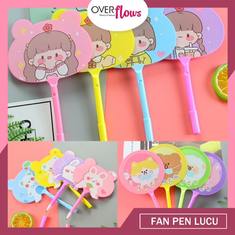 OVERFLOWS.ID BOLPEN KIPAS KARAKTER  PENA KIPAS LUCU ANIMAL GIRL ANAK CEWEK PULPEN KIPAS BEAR KARAKTER