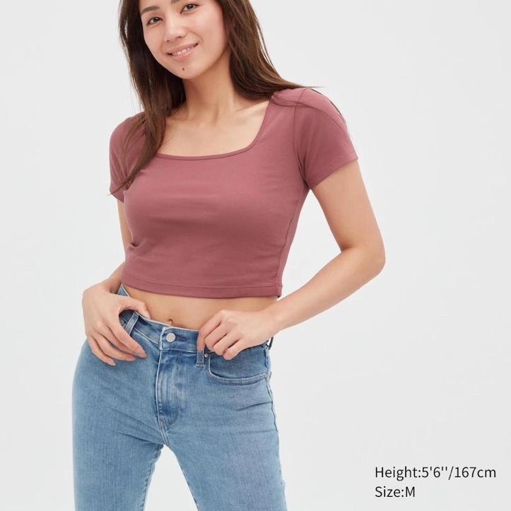 Menarik Uniqlo Square Neck Ribbed Basic Top