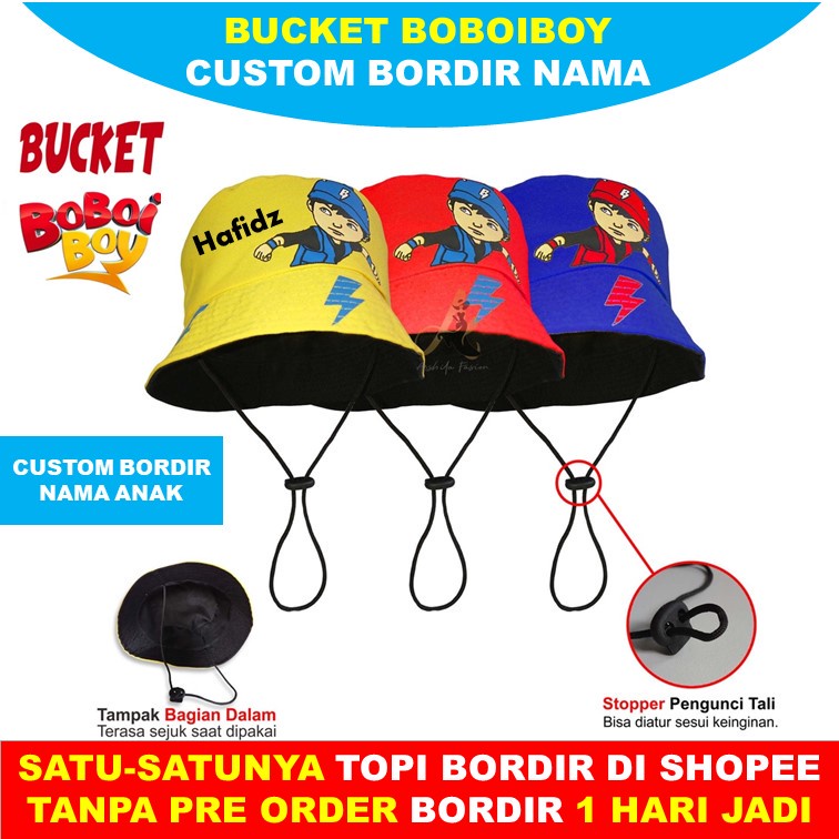 Topi Bucket Anak Tali Boboiboy Custom Bordir Nama Anak Karakter Bo Boi Boy