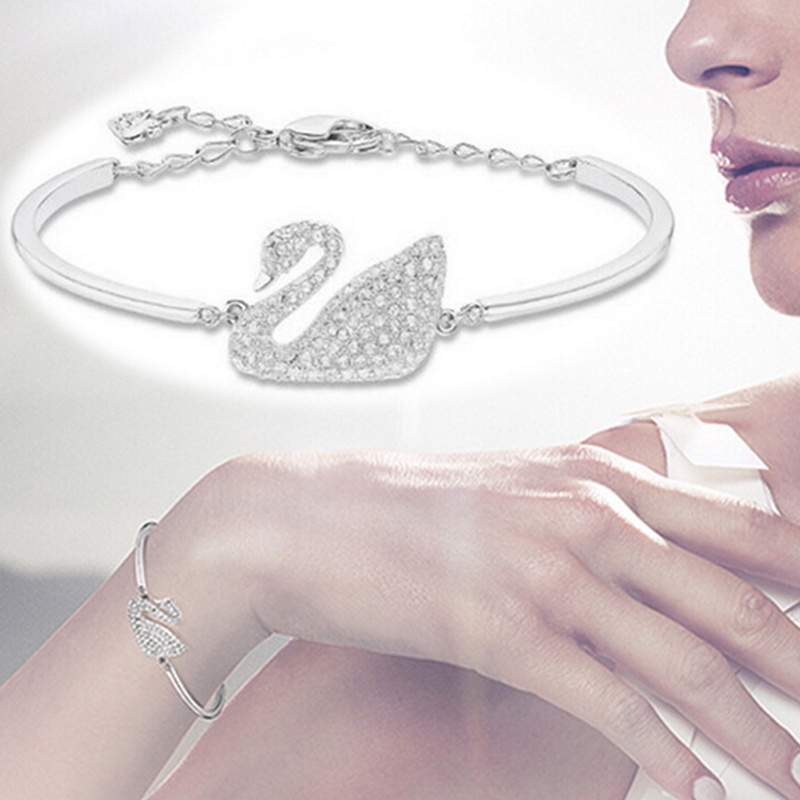 ♥TMALL88♥ Gelang Bracelets C5 Fashion Swan Cuff Bracelet with Zircon Women Animal Bird Jewelry