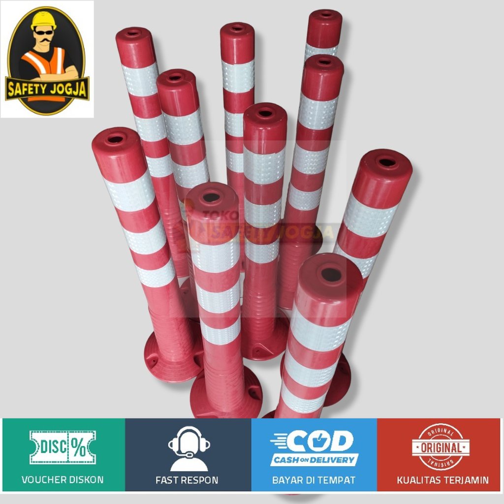 Stick Cone T Top Bollard Rubber Pembatas Jalan 75cm base orange