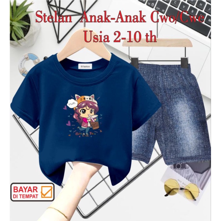 ((IB))SETELAN ANAK PEREMPUAN SEMI JEANS/CEWEK BOBA POP ICE DIGITAL SABLON