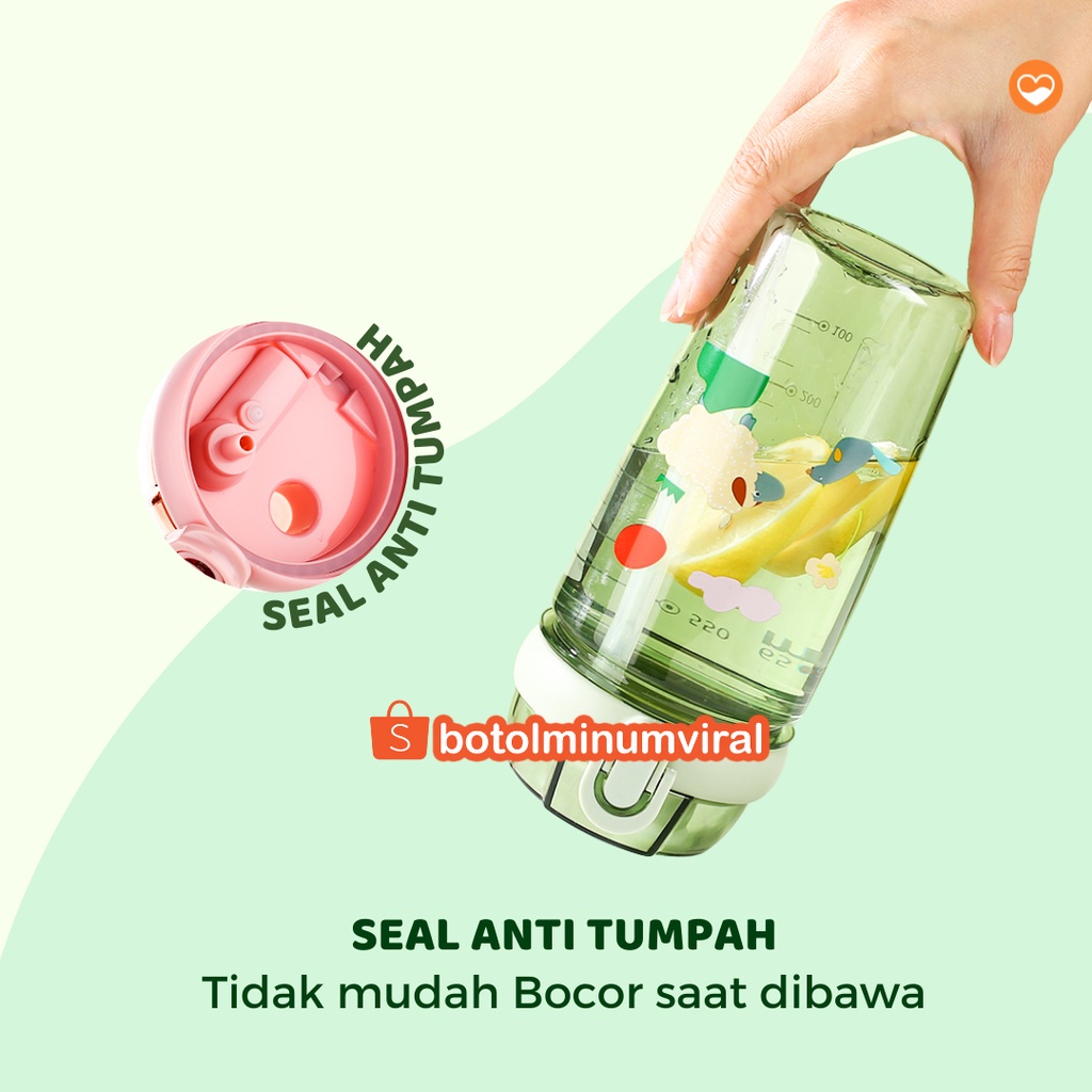 Botol Minum Anak Korea Sedotan 2 in 1 Tali BPA Free 650 ml Anti Tumpah Tebal Premium