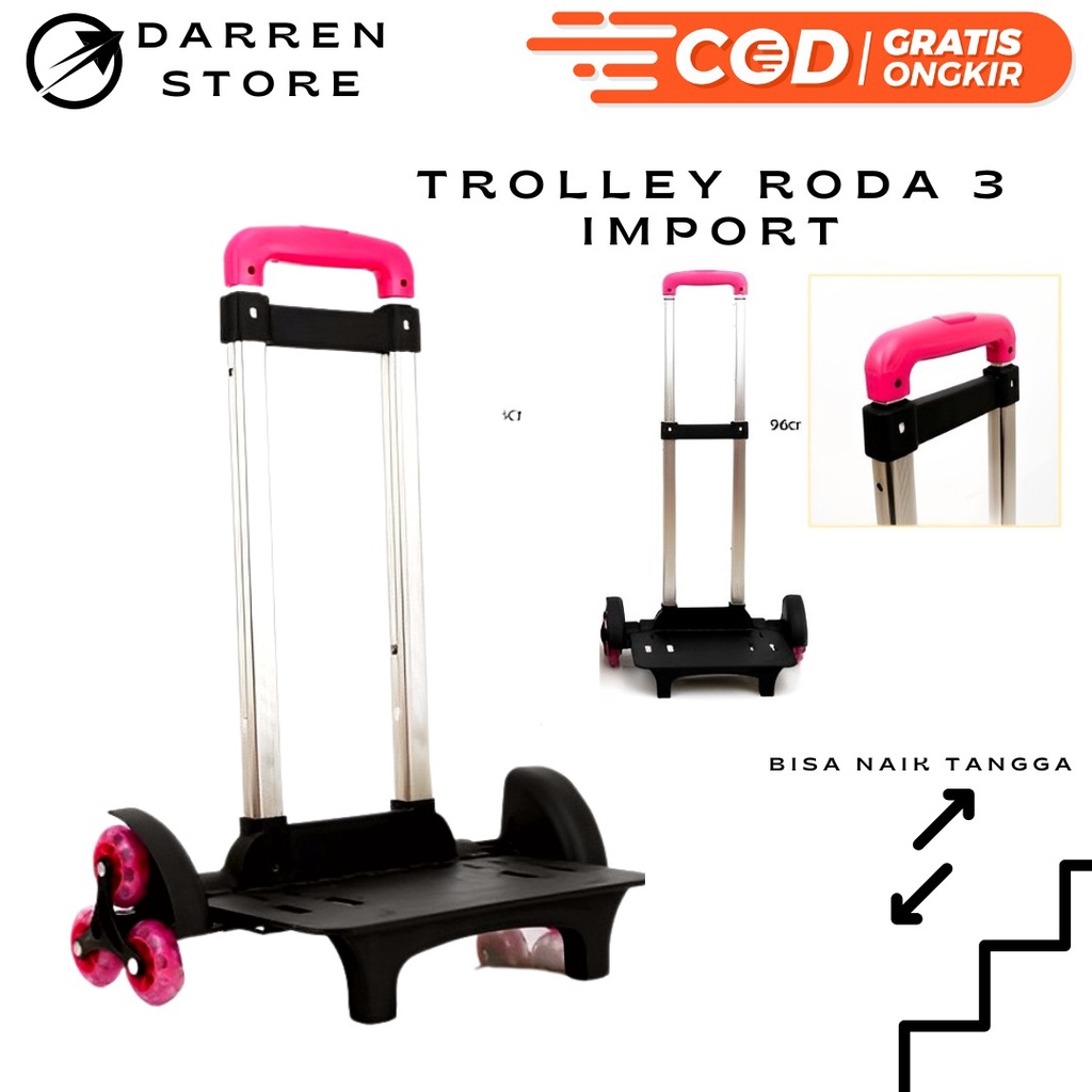 Trolley Roda 3 Penambahan Tas Troli Anak Sekolah - Trolly Roda 3 Untuk Naik Tangga -Troli Lipat Import