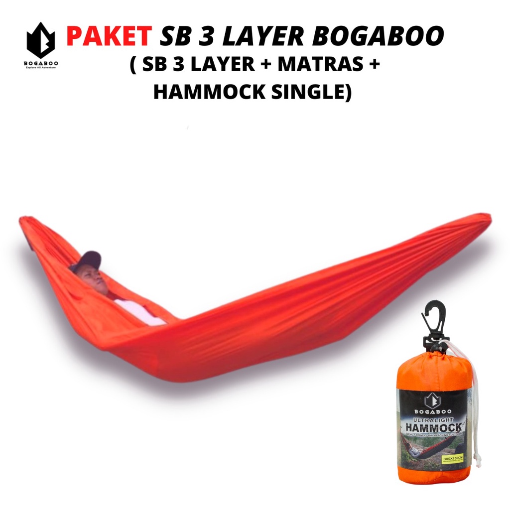 Paket Hemat - Matras + SLEEPING BAG POLAR 3 Layer  BOGABOO + HAMMOCK - HAMOK - hamuk - hammock