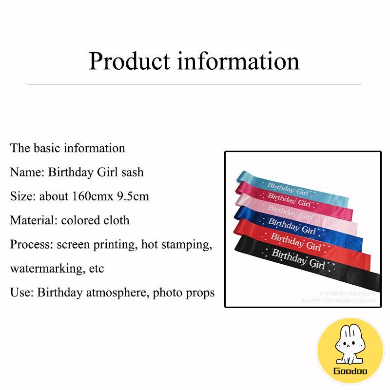 Selempang Sash Dekorasi Ulang Tahun Korea Birthday Satin Sash Girl Selempang Ulang Tahun Birthday Sash Birthday Queen Princess Aksesori Dekorasi Pesta -Doo