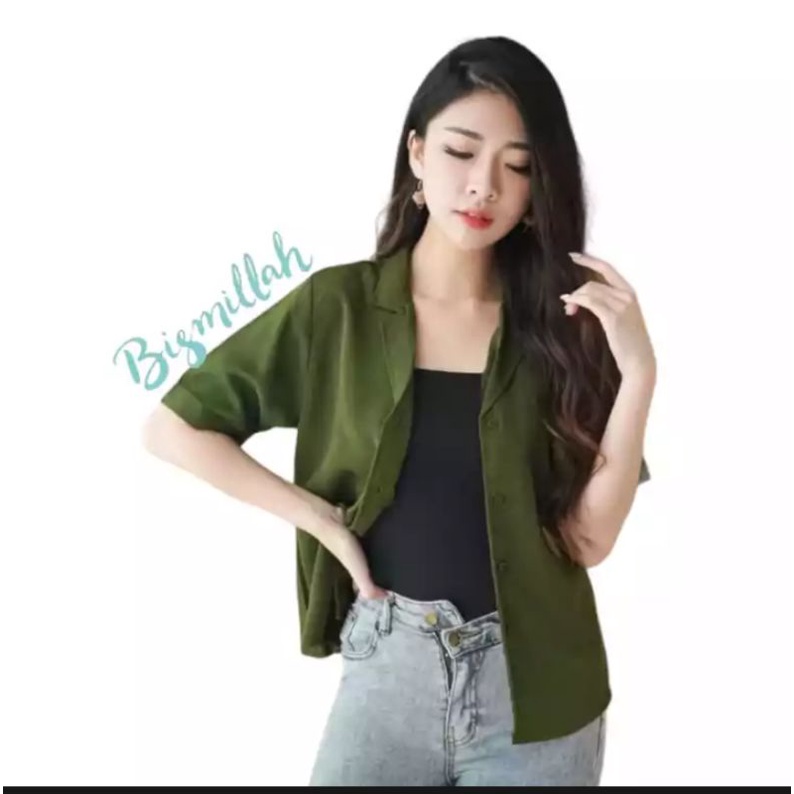 Kemeja Polos Wanita Lengan Pendek Terbaru/Kemeja Polos Wanita Lengan Pendek Terlaris/Blus Polos Cewe