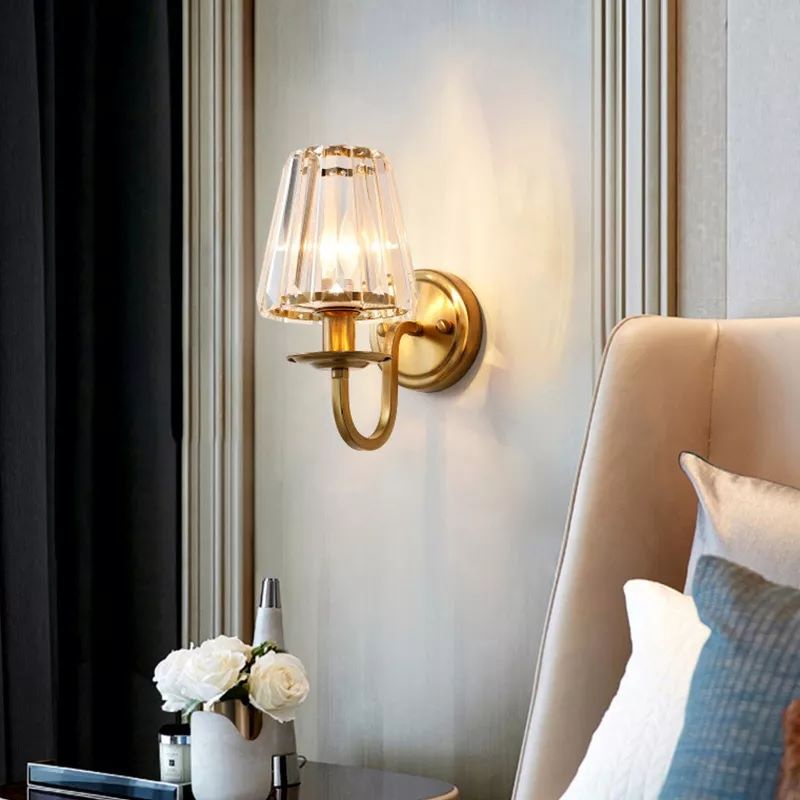 Lampu Dinding Hias Mewah Gold Glass Crystal Sconce Modern Minimalis