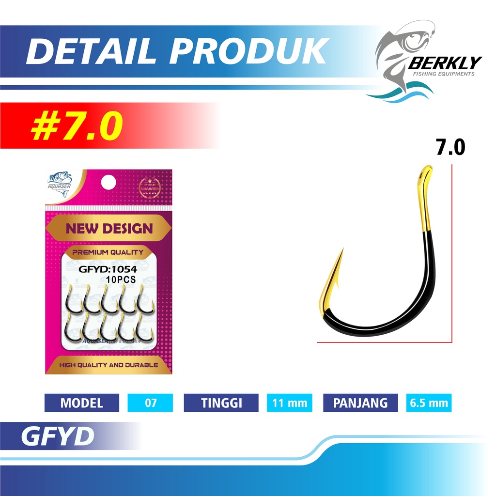 Berkly Official Shop Kail Pancing Gold Hitam 10pcs High Carbon Steel Barbed Fishing Hook Tackle Kail GFYD-7.0#10pcs
