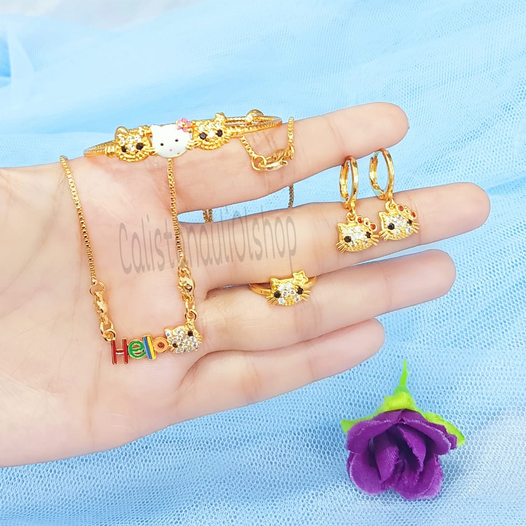 SET ANAK MATA HELLO KITTY PERHIASAN EMAS KOREA ANTI KARAT DAN ANTI LUNTUR