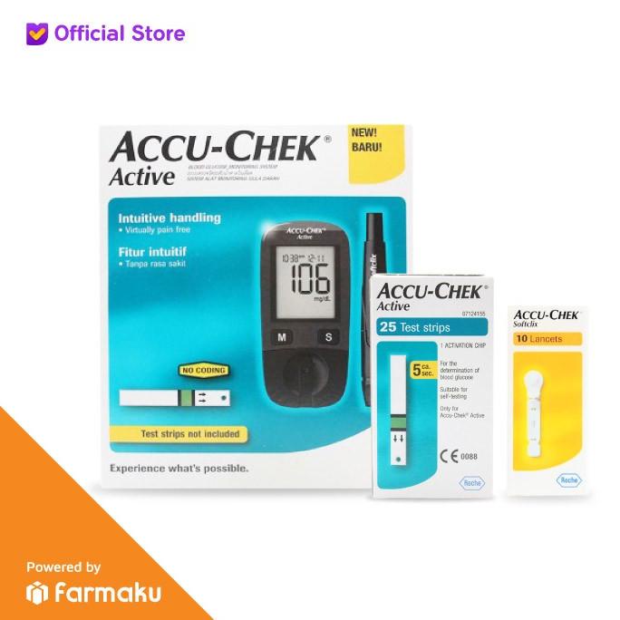 Accu-Chek Active Paket Alat Cek Tes Gula Darah (Alat, Strip, Lancet) -