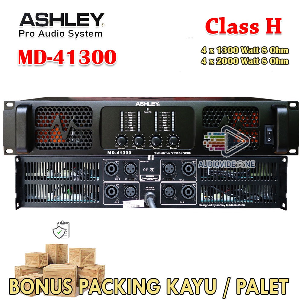 Power Ashley 4 Chanel MD-41300 4 x 1300 Watt Class H Bonus Packing Kayu