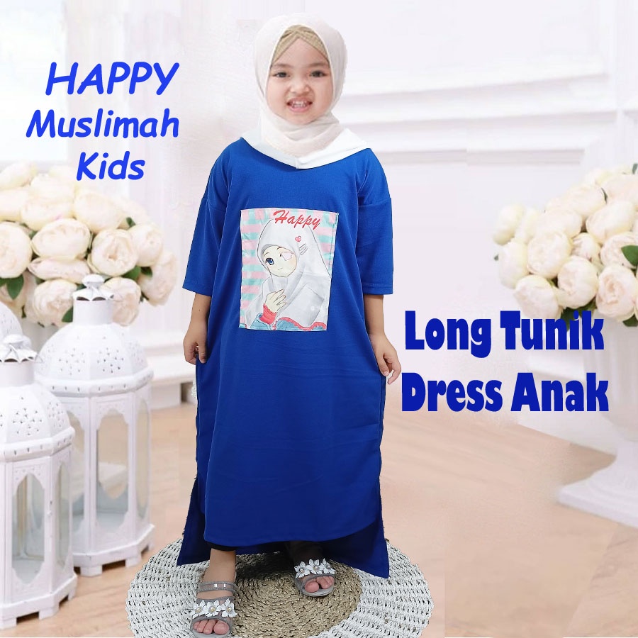 DRESS ANAK LONG TUNIK OVERSIZE HAPPY KIDS MURAH CANTIK MUSLIMAH PEREMPUAN 2-13tahun CARLINA