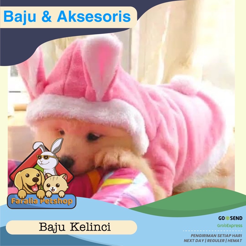 Baju Kucing Anjing Motif Kelinci Merah Pink Bahan Kaos Lembut Pet Cat Dog