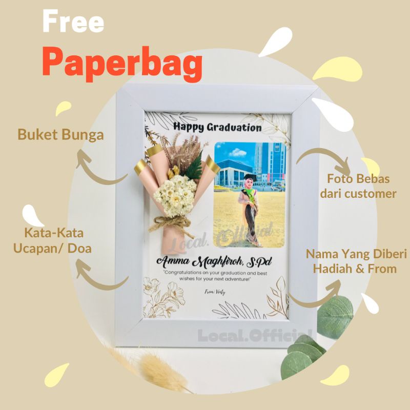 Kado Wisuda Frame Ulang Tahun Bingkai Foto Bunga Kering Flower in Frame / Hadiah Pernikahan Ulang Ta