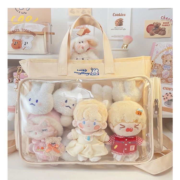 ❀☏◙Sera Jepang Lucu Kapasitas Besar Jk20cm Tas Boneka Wanita Bar Tas Mahasiswa Baru Transparan Satu Bahu Messenger Tangan Tas Sakit