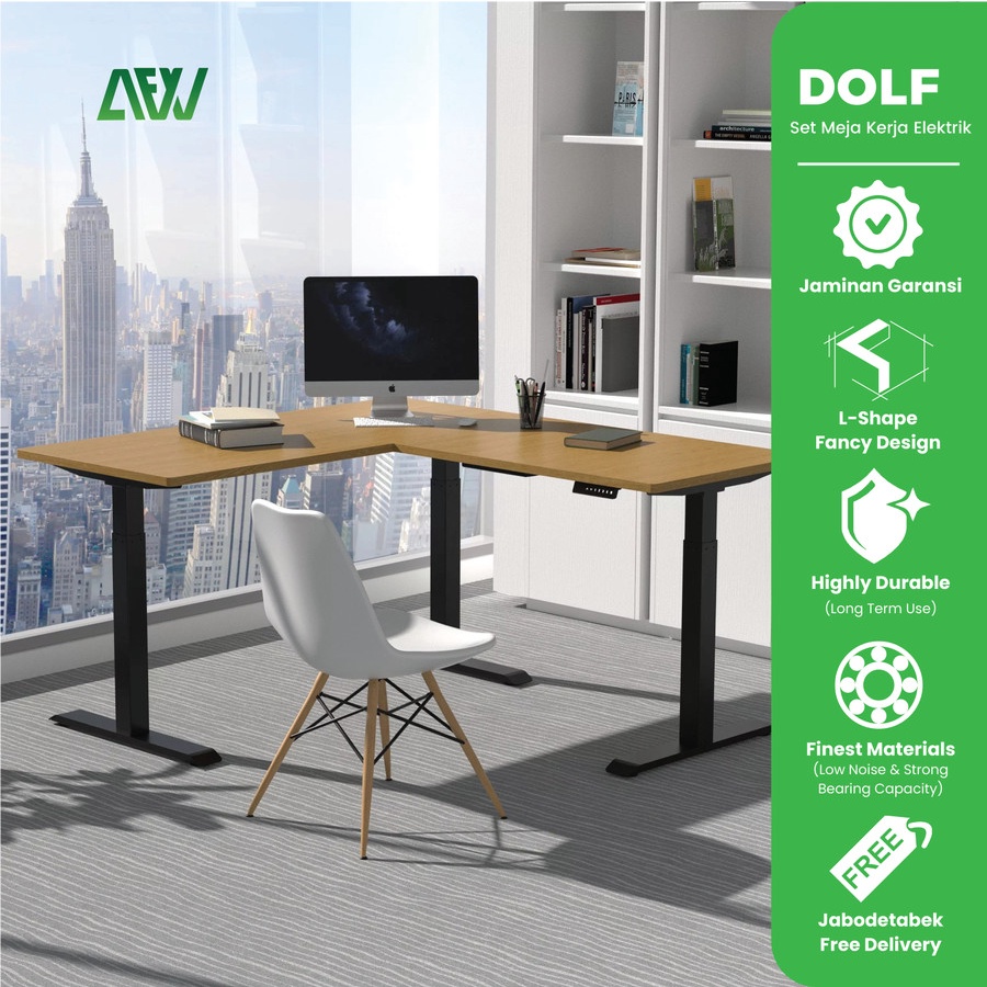 DOLF Meja Kerja Elektrik Adjustable Standing Office Desk L-SHAPE - AFW