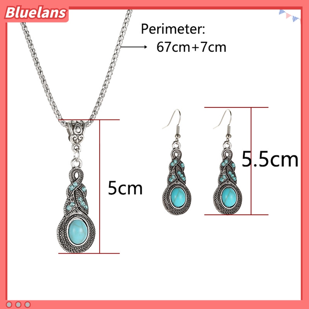 1 Set Perhiasan Kalung Dan Anting Wanita Model Vintage Aksen Turquoise Tiruan Untuk Pesta