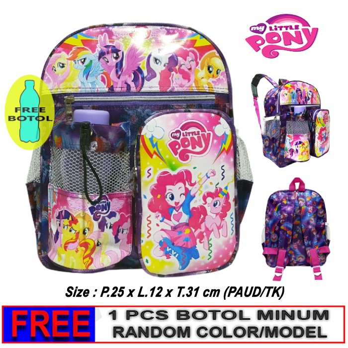 Tas Ransel Mini anak Sekolah PAUD/TK karakter PONY free botol // Tas ransel ngaji PONY