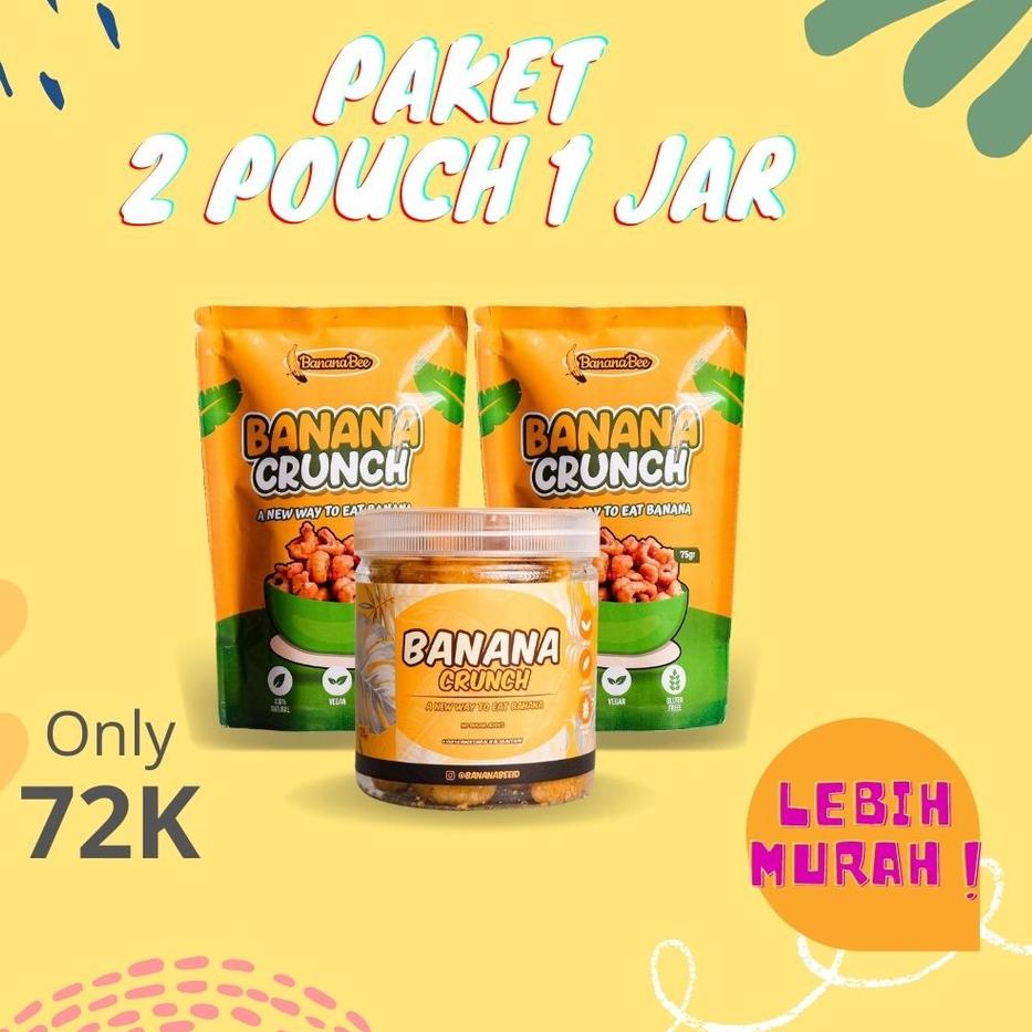 

✹Terbaru✩↔ Paket 2 Pouch 1 Jar Banana Crunch (PREMIUM) / Keripik Pisang / Banana Chips / BananaBee 100 ↔