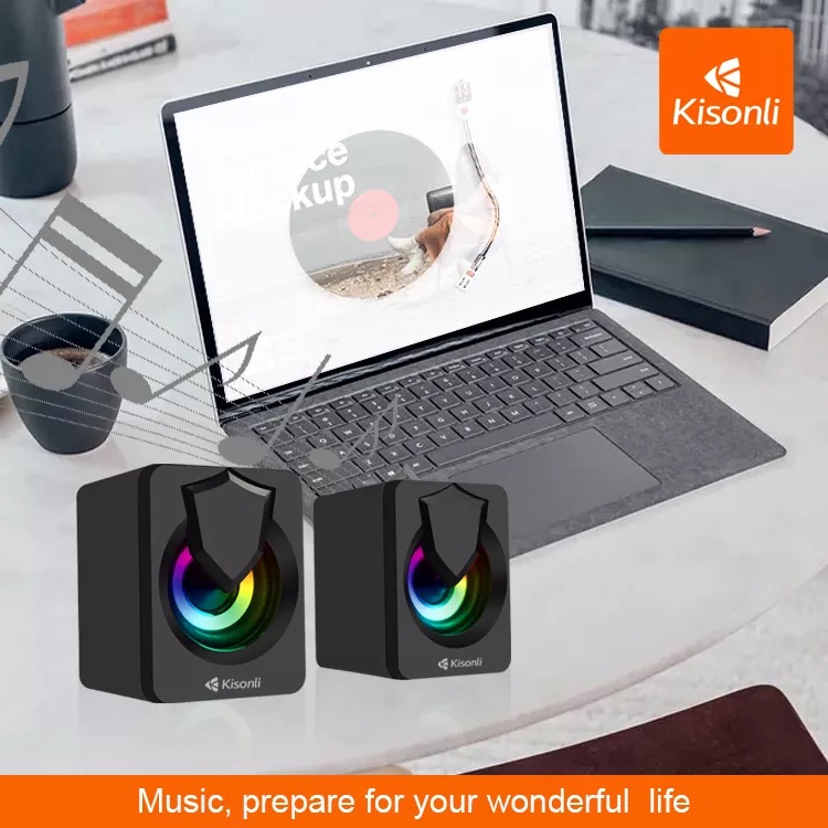 KISONLI - Speaker 2.0 Komputer / Laptop Multimedia Lampu LED L-1030 Hitam-2
