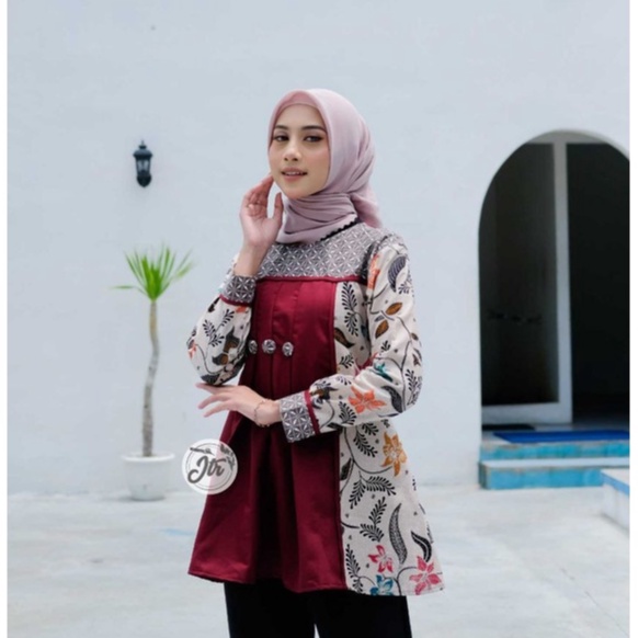 Baju Batik Wanita Modern Atasan Blouse Batik Kerja Kantor Wanita Motif Mayang