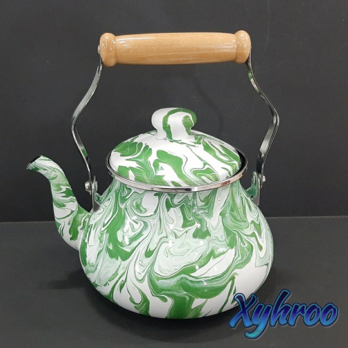 Cerek / Ceret / Teko Enamel 25F Hijau Blirik Marble