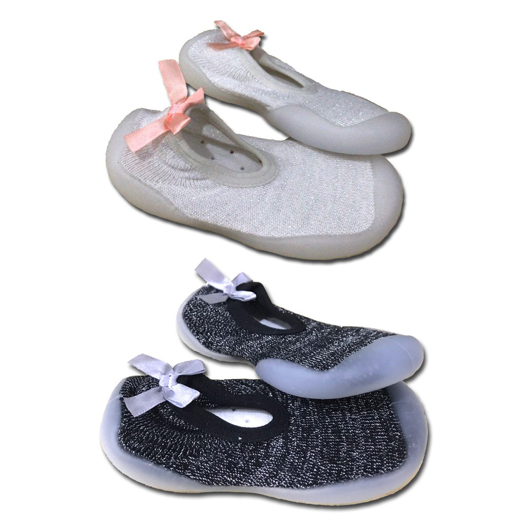 Sepatu bayi alas karet anti slip gliter motif pita dan karakter lucu