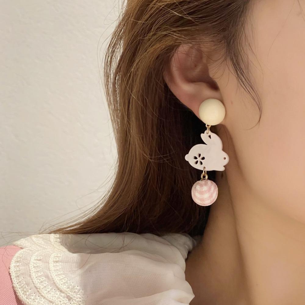 Mxbeauty Anting Kelinci Anting Tusuk Lucu Hati Manis Untuk Gadis Bunga Bulan Awan Untuk Wanita Drop Earrings