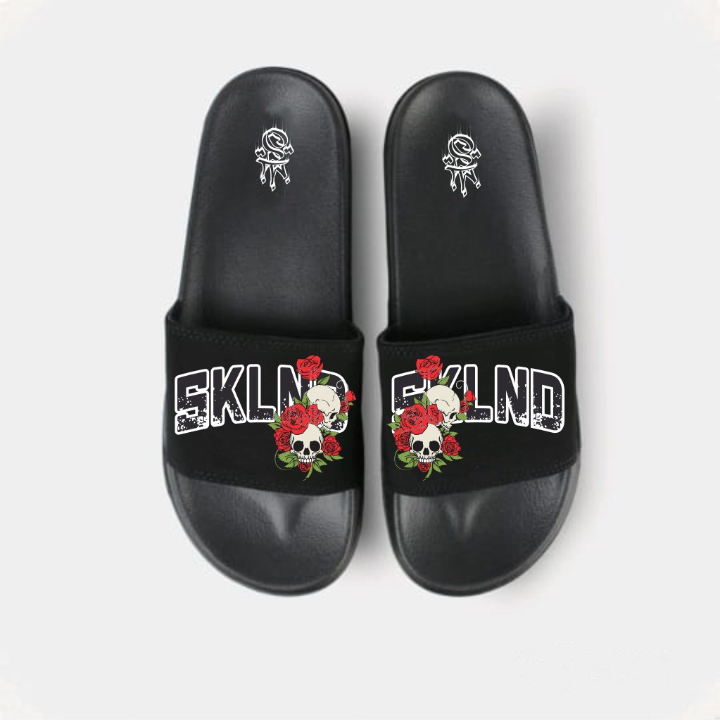 SKULLEND - Black Sandal Slip On / Sandal Slop Pria / Motif Terbaru 2022