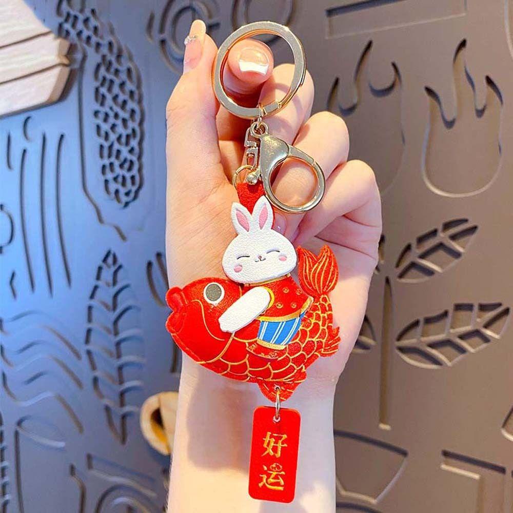 Lanfy Gantungan Kunci Imlek Warna Merah Hadiah Tahun Baru Hadiah Anak Karakter Cina Rabbit Key Pendant