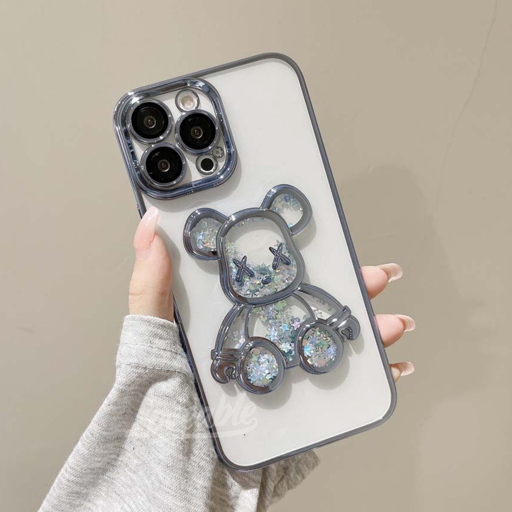 Kaws liquid glitter case for 7 8 plus x xs max xr 11 12 13 14 pro max