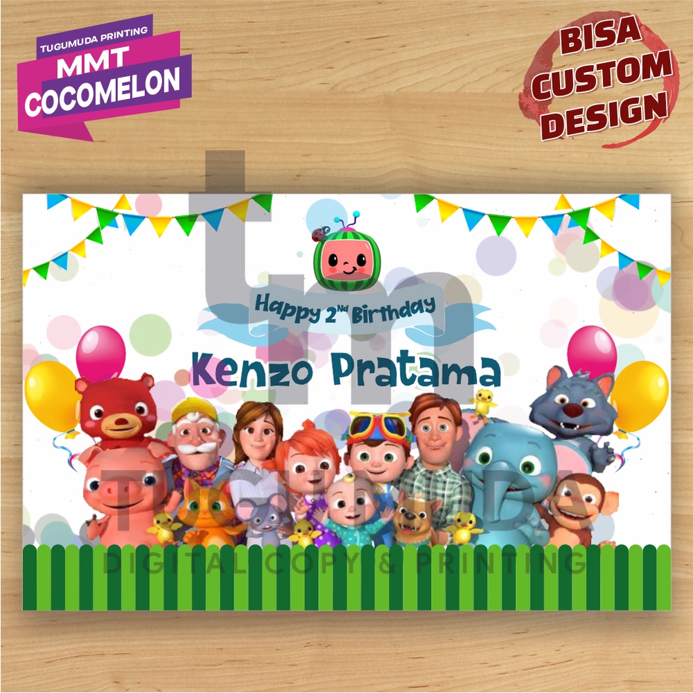 Cetak Banner|Backdrop|Spanduk Ultah / Ulang Tahun Anak - COCOMELON JJ YOYO TOMTOM BINGO