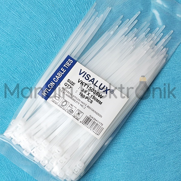 Kabel Ties Cable Tie 3,6 x 150mm Visalux 100pcs - Kabel Tis 15cm - Cable Ties 150mm - Tali Ripet 100 pcs Hitam Putih