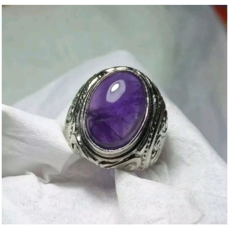 Cincin batu kecubung Kalimantan natural asli ring alpaka super