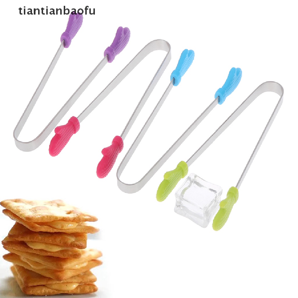 [tiantianbaofu] Silicone Food Tongs Gloves-shaped Stainless Steel Non-slip Ice Candy Food Clip Boutique