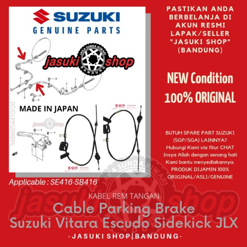 Center Brake Cable Kabel Tali Rem Tangan Suzuki Vitara Escudo Sidekick Nomade JLX SE416 SB416 Asli O