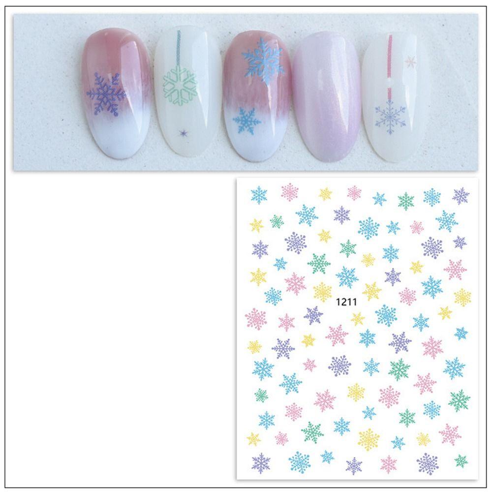 Augustina 2 Lembar Stiker Kuku Motif Snowflake / Pohon Natal Untuk Nail Art DIY