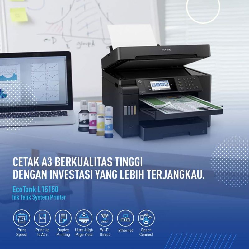 TKDN Printer Epson L15150 EcoTank A3 All In One / Print Scan Copy Wi-Fi Duplex LAN Fax With ADF