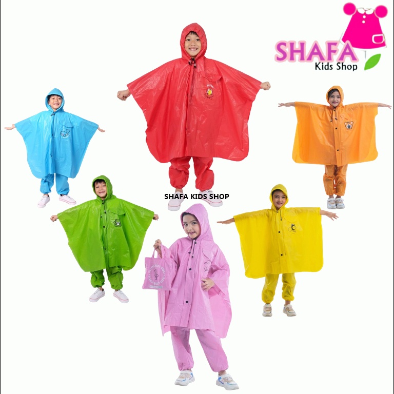 JAS HUJAN SETELAN ANAK MODEL PONCHO / PELINDUNG BADAN / JAKET ANTI AIR / MANTEL / PERLENGKAPAN HUJAN KUALITAS PREMIUM