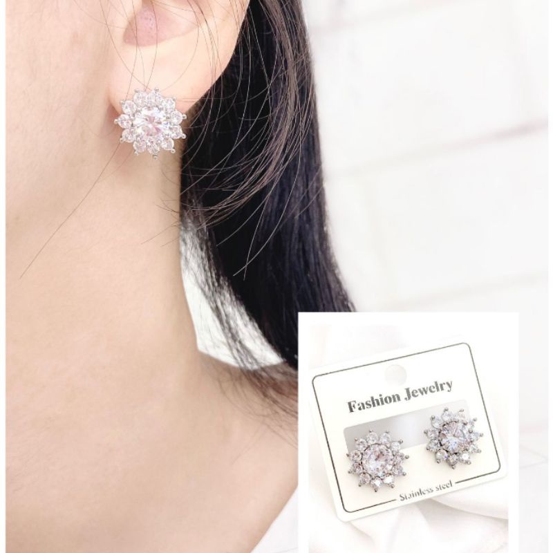 Anting Silver925 perak Premium Quality Anti karat anti alergi Earring Zircon Mata kilau A120