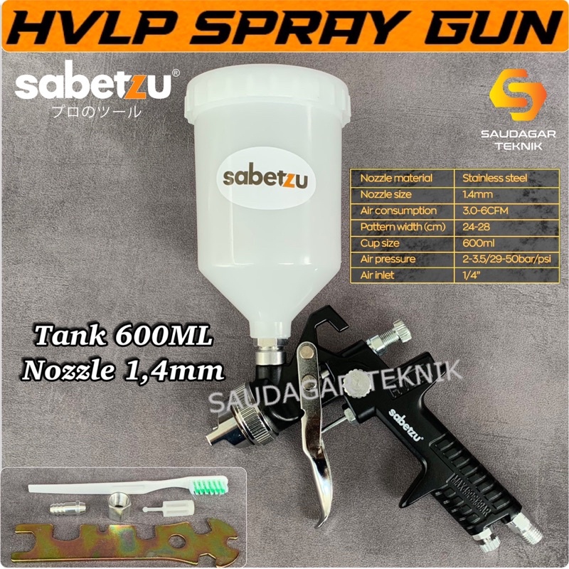 Spray Gun HVLP Sabetzu Nozzle 0.8 mm 125 ML / Nozzle 1.4 mm 600 ML Alat Semprot Cat Angin Low Pressure