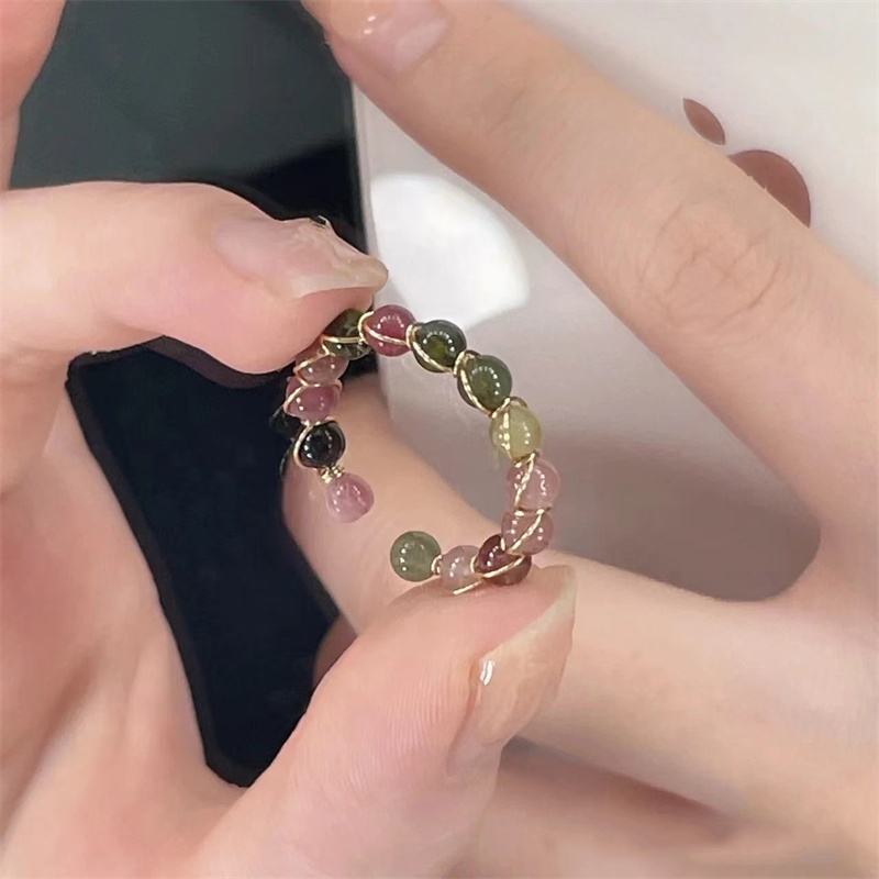 Cincin Manik-Manik Batu Giok Hetian Alami Warna Pelangi Untuk Pria Dan Wanita