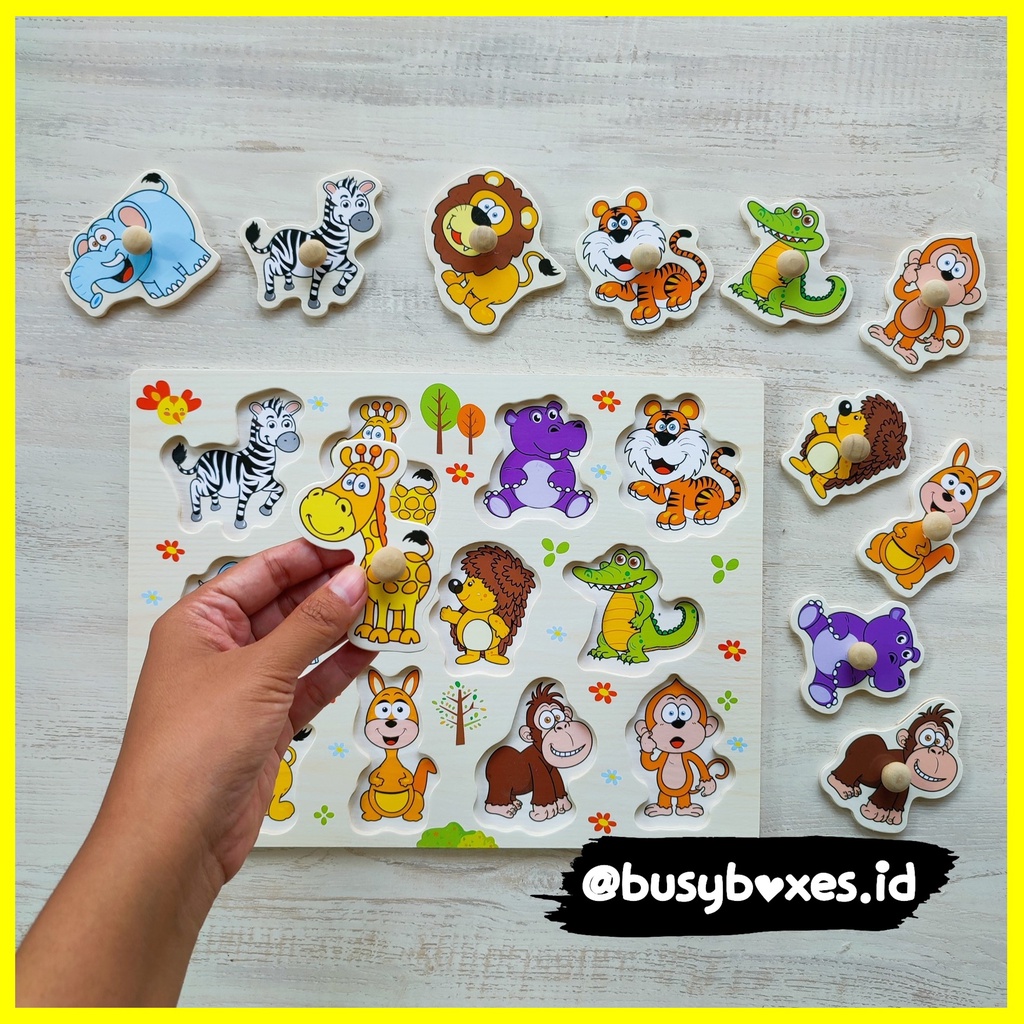 Busyboxes.id Mainan anak edukasi anak 1 2 3 tahun laki laki perempuan mainan edukasi Montessori puzzle jigsaw 3d kayu hewan binatang seri - landak