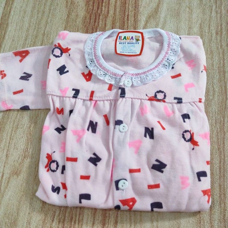 setelan baju baby doll tidur celana panjang ILANA kancing depan anak bayi